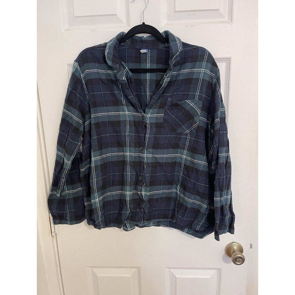 Old Navy Womens Size 2X Plaid Cotton Flannel Long Sleeve Pajama Top New
